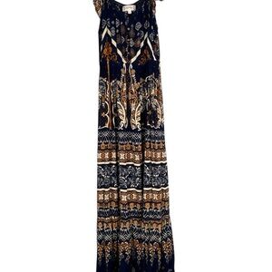 Altar'd State Women’s Navy and Orange Small Bohemian Patterned Maxi Dress